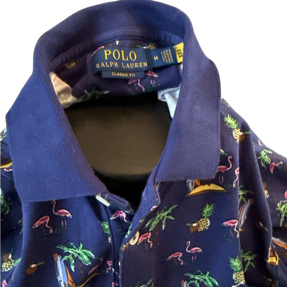 Navy Blue flamingo Print Men's Polo Ralph Lauren Shirt - Picture 3 of 3